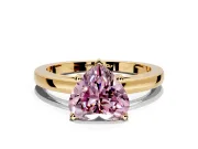Solitaire Engagement Ring Setting for Fancy Pink Heart-Shaped Center with Basket Rail and Prong Head in Yellow Gold