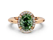 Halo Engagement Ring Setting for Fancy Green Oval Center with Tapered Plain Band and Prong Head in Rose Gold