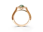 Milgrain Halo Engagement Ring Setting for Fancy Green Pear-Shaped Center with Bezel Point Accents and Prong Head in Rose Gold