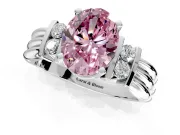Solitaire Engagement Ring Setting for Fancy Pink Oval Center with Grooved Bar Accent Band and Prong Head in Sterling Silver