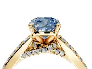 Solitaire Engagement Ring Setting for Fancy Blue Cushion Cut Center with Crossover Accents and Prong Head in Yellow Gold