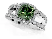 Halo Engagement Ring Setting for Fancy Green Cushion Cut Center with Wide-Open Pave Split Shank and Prong Head in Sterling Silver