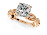 Solitaire Engagement Ring Setting for Cushion Cut Center with Marquise Panel Band and Prong Head in Rose Gold