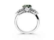 Cluster Engagement Ring Setting for Fancy Green Heart-Shaped Center with 2-Row Shoulder Clusters and Prong Head in White Gold