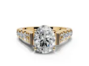 Solitaire Engagement Ring Setting for Oval Center with Pave Cathedral Shoulders and Prong Head in Yellow Gold