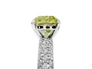 Solitaire Engagement Ring Setting for Fancy Yellow Cushion Cut Center with Domed Multi-Row Pave Band and Prong Head in Platinum