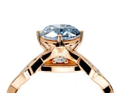 Solitaire Engagement Ring Setting for Fancy Blue Oval Center with Accented Twist Band and Leaf Prong Head in Rose Gold