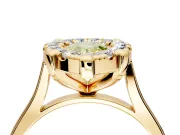 Single Halo Engagement Ring Setting for Fancy Yellow Pear-Shaped Center with Corner Claws, Plain Band and Prong Head in Yellow Gold