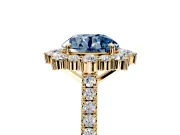 Halo Engagement Ring Setting for Fancy Blue Round Cut Center with Single-Row Pave, Open Basket and Prong Head in Yellow Gold