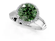 Halo Engagement Ring Setting for Fancy Green Round Cut Center with Knife Ridge Cathedral Band and Prong Head in Sterling Silver