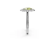 Milgrain Halo Engagement Ring Setting for Fancy Yellow Oval Center with Bezel Point Accents and Prong Head in White Gold
