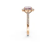 Halo Engagement Ring Setting for Fancy Pink Princess Cut Center with Single-Row Pave, Open Basket and Prong Head in Rose Gold