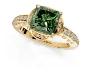 Floral Engagement Ring Setting for Fancy Green Princess Cut Center with Four Accent Clusters and Prong Head in Yellow Gold