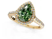 Halo Engagement Ring Setting for Fancy Green Pear-Shaped Center with Pave Accents, Heart Basket and Prong Head in Yellow Gold