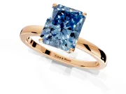 Solitaire Engagement Ring Setting for Fancy Blue Radiant Cut Center with Thin Rounded Plain Band and Prong Head in Rose Gold