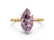 Solitaire Engagement Ring Setting for Fancy Pink Marquise Center with Plain Twisted Rope Band and Prong Head in Yellow Gold