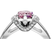 Solitaire Engagement Ring Setting for Fancy Pink Radiant Cut Center with Wide Band, Pave Collar and Prong Head in White Gold