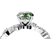 Solitaire Engagement Ring Setting for Fancy Green Oval Center with Bar-Station Pave Twist and Prong Head in Platinum