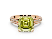 Solitaire Engagement Ring Setting for Fancy Yellow Asscher Cut Center with Pave Rail Split Shank and Prong Head in Rose Gold