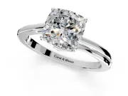 Solitaire Engagement Ring Setting for Cushion Cut Center with Plain Bypass Twist Band and Prong Head in White Gold