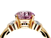Solitaire Engagement Ring Setting for Fancy Pink Round Cut Center with Grooved Bar Accent Band and Prong Head in Yellow Gold