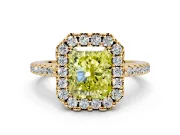 Pave Halo Engagement Ring Setting for Fancy Yellow Radiant Cut Center with Single Row Pave Band and Prong Head in Yellow Gold