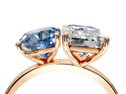 Fancy Blue Cushion Cut and Emerald Cut Lab-Grown Diamond Toi et Moi Engagement Ring with Prong-Set Stones in Rose Gold