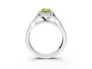 Halo Engagement Ring Setting for Fancy Yellow Emerald Cut Center with Narrow Pave Split Shank and Prong Head in Platinum