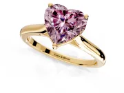 Solitaire Engagement Ring Setting for Fancy Pink Heart-Shaped Center with Narrow Cathedral Band and Prong Head in Yellow Gold