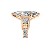 3 Stone Engagement Ring Setting for Marquise Center with Round Cut Side Accents and Prong Head in Rose Gold