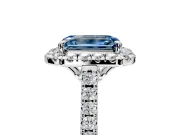 Halo Engagement Ring Setting for Fancy Blue Emerald Cut Center with Raised Halo, Pave Band and Prong Head in Sterling Silver