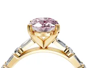 Baguette Engagement Ring Setting for Fancy Pink Oval Center with Alternating Bar-Set Band and Prong Head in Yellow Gold