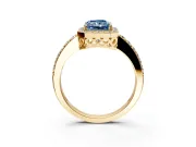 Halo Engagement Ring Setting for Fancy Blue Radiant Cut Center with Heart-Shaped Openwork, Pave Band and Prong Head in Yellow Gold