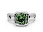 Solitaire Engagement Ring Setting for Fancy Green Cushion Cut Center with Wide Band and Bezel Head in Sterling Silver