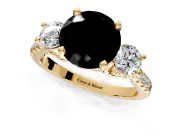 3 Stone Engagement Ring Setting for Fancy Black Round Cut Center with Crossover Basket, Pave Band and Prong Head in Yellow Gold