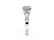 3 Stone Engagement Ring Setting for Fancy Blue Asscher Cut Center with Matching Side Accents and Prong Head in Platinum