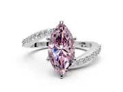 Solitaire Engagement Ring Setting for Fancy Pink Marquise Center with Pave Bypass Swirl Band and Prong Head in White Gold