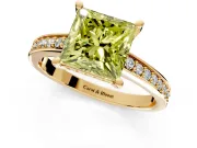 Solitaire Engagement Ring Setting for Fancy Yellow Princess Cut Center with Channel-Set Accent Band and Prong Head in Yellow Gold