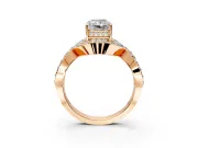 Halo Engagement Ring Setting for Radiant Cut Center with Pave Infinity Twist Band and Prong Head in Rose Gold