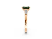 3 Stone Engagement Ring Setting for Fancy Green Emerald Cut Center with Channel Baguette Accents and Prong Head in Rose Gold