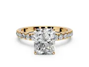 Open Basket Engagement Ring Setting for Radiant Cut Center with Pave Band and Prong Head in Yellow Gold