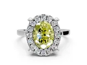 Single Halo Engagement Ring Setting for Fancy Yellow Oval Center with Corner Claws, Plain Band and Prong Head in Platinum