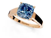 Solitaire Engagement Ring Setting for Fancy Blue Cushion Cut Center with Tapered Split Shoulders and Prong Head in Rose Gold