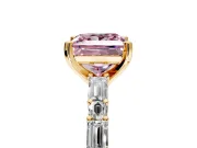 Baguette Engagement Ring Setting for Fancy Pink Princess Cut Center with Alternating Bar-Set Band and Prong Head in Yellow Gold