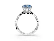 Solitaire Engagement Ring Setting for Fancy Blue Cushion Cut Center with Accented Twist Band and Leaf Prong Head in Sterling Silver