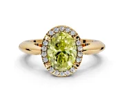 Halo Engagement Ring Setting for Fancy Yellow Oval Center with Tapered Plain Band and Prong Head in Yellow Gold