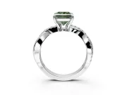Solitaire Engagement Ring Setting for Fancy Green Princess Cut Center with Half-Pave Crossover Band and Prong Head in White Gold