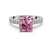 Solitaire Engagement Ring Setting for Fancy Pink Radiant Cut Center with Channel-Set Accent Band and Prong Head in Sterling Silver