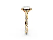 Halo Engagement Ring Setting for Asscher Cut Center with Pave and Plain Twist Band and Prong Head in Yellow Gold