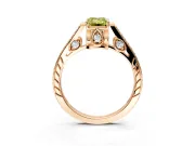 Cathedral Engagement Ring Setting for Fancy Yellow Emerald Cut Center with Antique-Style Pave Band and Prong Head in Rose Gold